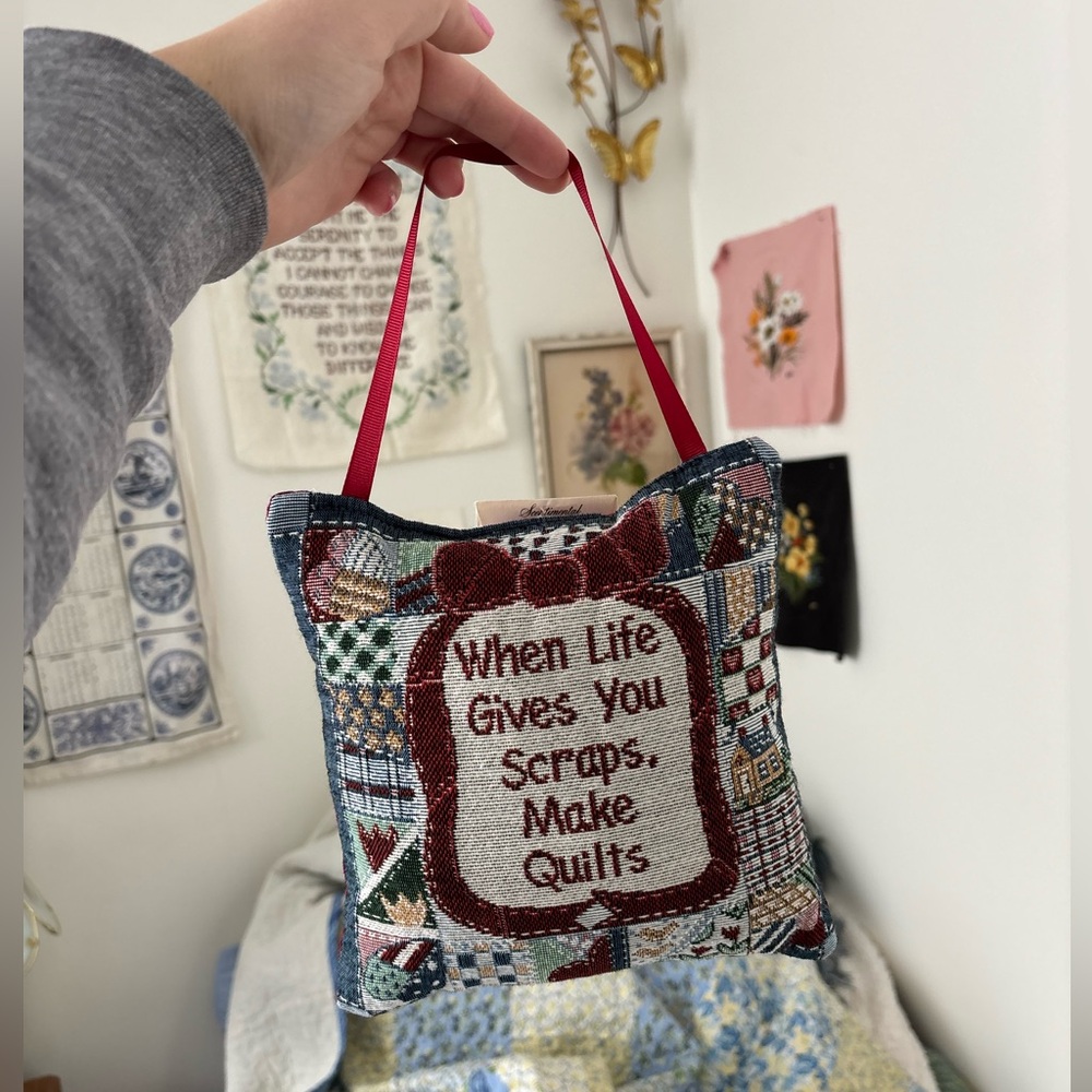 Vintage quilt cottagecore homey pillow hanging piece